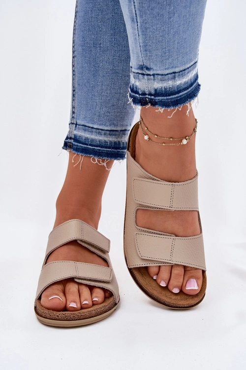 Skórzane Klapki Damskie Inblu AA0005GU Beżowe