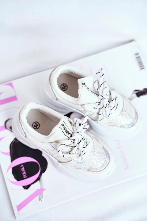 Dziecięce Sportowe Buty Z Wężowym Wzorem Biało-Srebrne Matylda