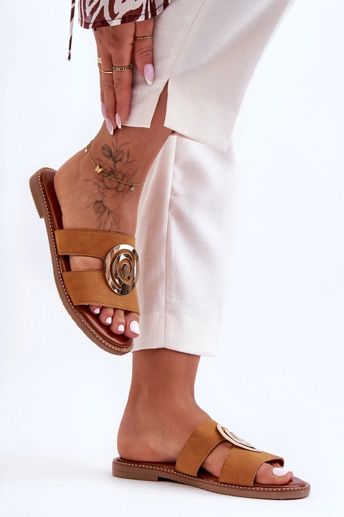 Modne Klapki Z Lustrzaną Ozdobą Camel Deep Breath