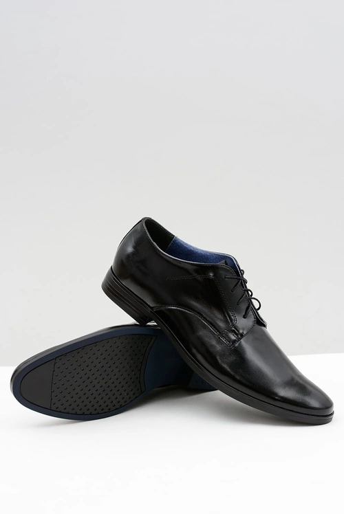 Męskie Półbuty Bednarek Eleganckie Skórzane Wizytowe Czarne Peter