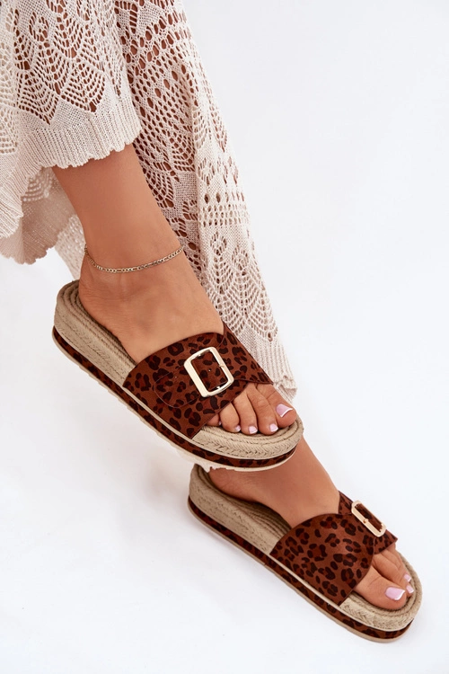 Klapki Damskie Na Platformie Ze Złotą Klamrą Panterka Selira