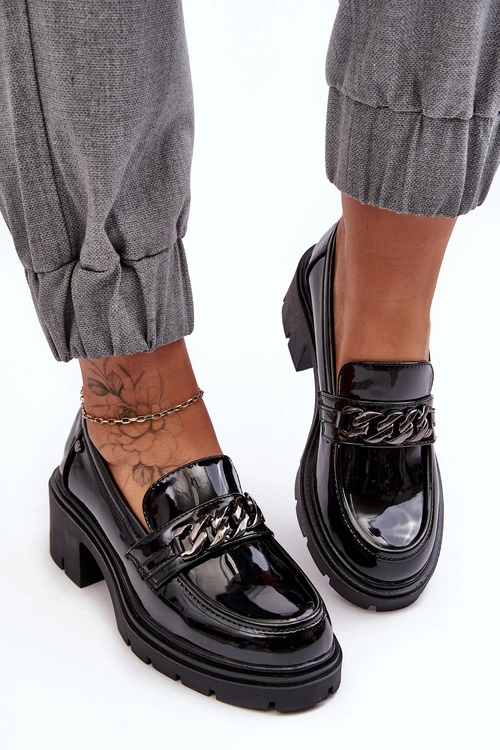 Lakierowane Damskie Półbuty Na Niskim Obcasie Czarne Blimma