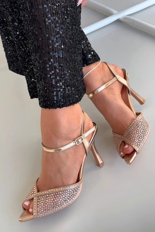 Sandały Damskie Na Szpilce Ze Zdobieniem Szampańskie Peloria