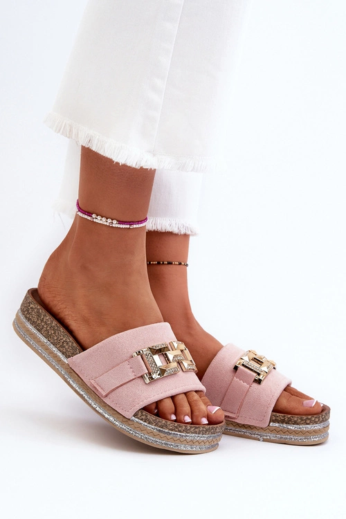 Damskie Klapki Na Platformie Z Ozdobą Różowe Vapireta