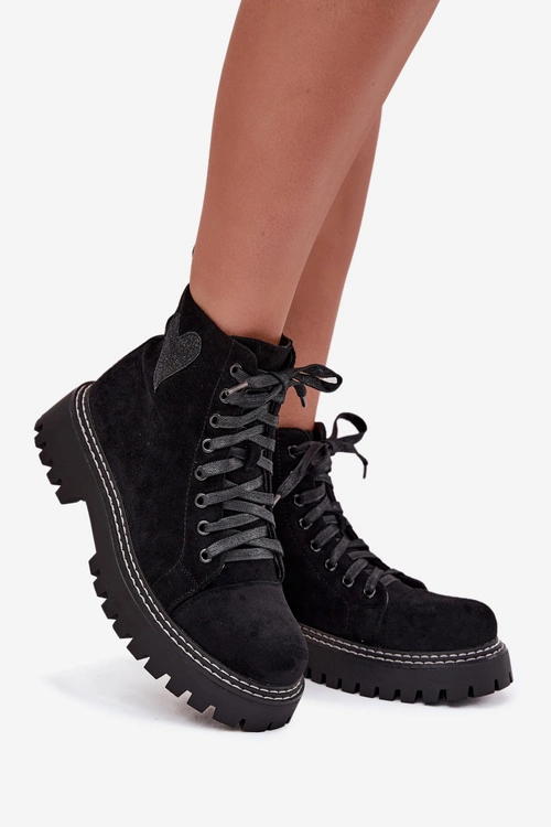 Botki Damskie Z Brokatowym Sercem Czarne Nariri