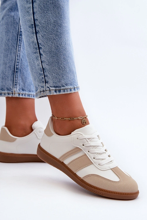 Damskie Niskie Eko Skórzane Sneakersy Beżowe Dorvalia