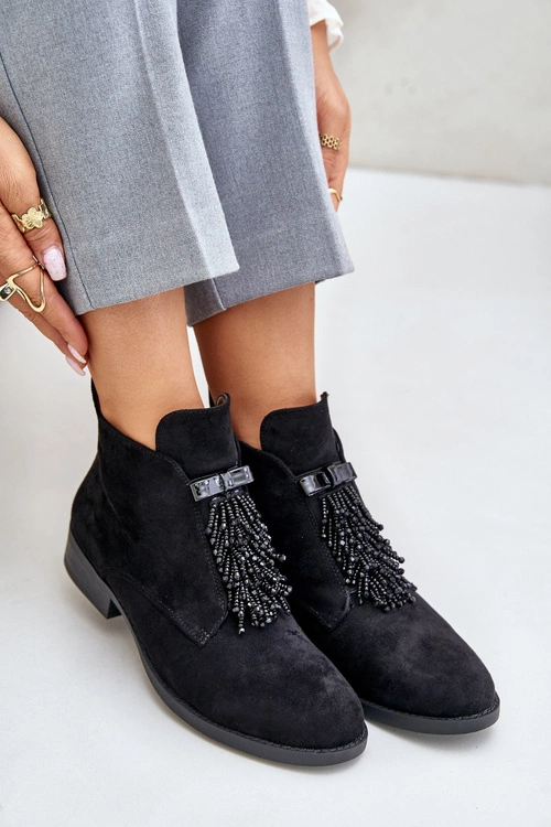 Ocieplane Niskie Botki Z Ozdobą Na Zamek S.Barski HY42-715 Czarne