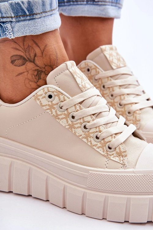 Damskie Skórzane Buty Sportowe Na Platformie Beżowe Alison