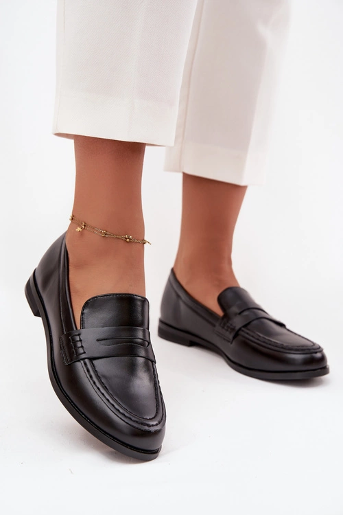 Mokasyny Loafersy Damskie Z Eko Skóry Czarne Bessina