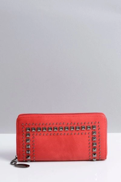 Duży Damski Czerwony Portfel z Ćwiekami