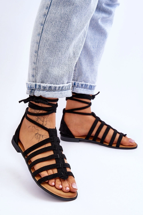 Damskie Zamszowe Sandały Rzymianki Czarne Sempre