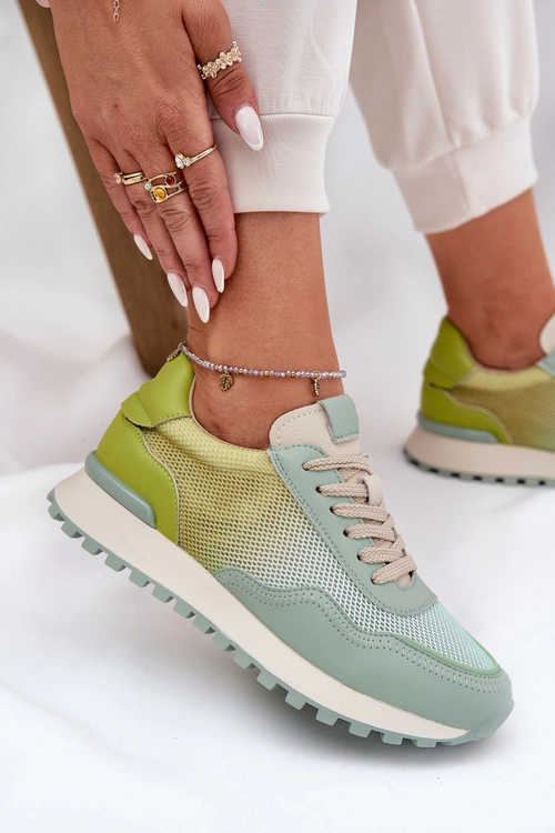 Skórzane Buty Sportowe Z Siateczką Damskie Vinceza 66775 Zielone