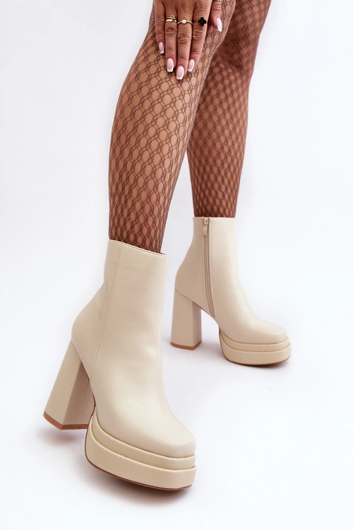 Damskie Botki Na Wysokim Słupku I Platformie Jasnobeżowe Sandstra