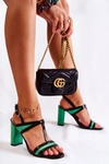 Modne Skórzane Sandałki Na Słupku Zielone Passion
