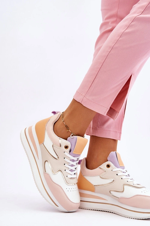 Modne Skórzane Buty Sportowe Biało-Beżowe Roen