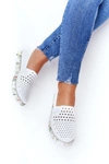 Ażurowe Skórzane Tenisówki Półbuty Slip-On Maciejka Białe 03512B-11