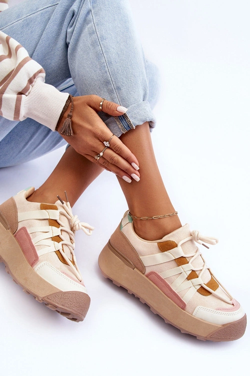 Damskie Zamszowe Buty Sportowe Na Platformie Beżowe Rohan