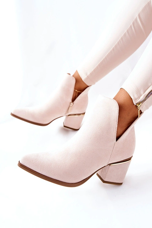 Damskie Zamszowe Botki Z Wycięciami Beżowe Noel