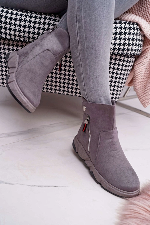 Damskie Botki Sportowe Ocieplane Szary SJ1938 Nefera