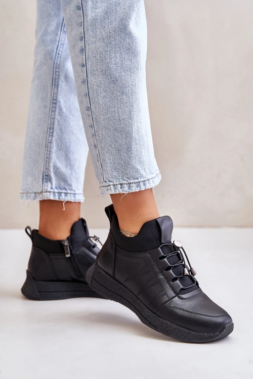 Ocieplane Buty Sportowe Skórzane Na Zamek Artiker 55C0041 Czarne