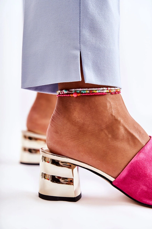 Zamszowe Klapki Damskie Na Obcasie Różowe Perry