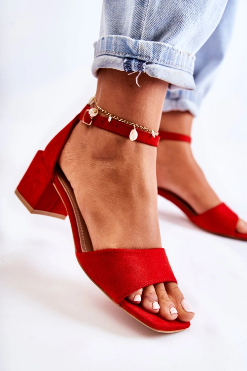 Zamszowe Damskie Sandały Na Obcasie Czerwone Luciana