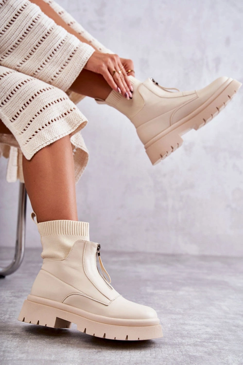 Damskie Botki Skarpetkowe Na Suwak Beżowe Shelter