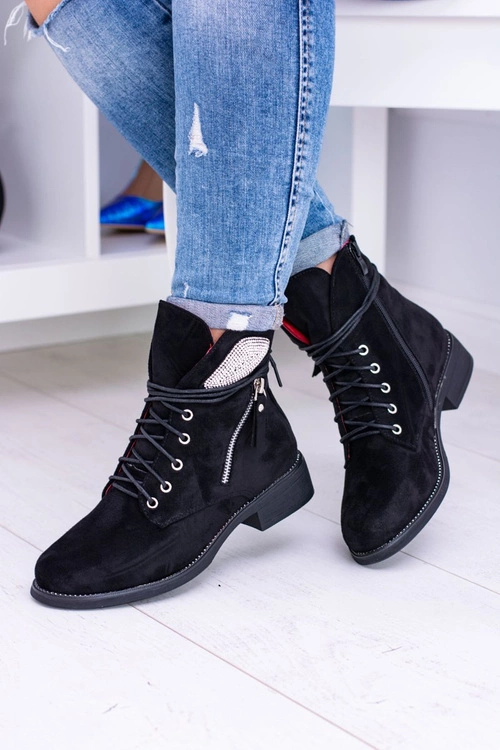 Damskie Ocieplane Botki Na Zamek Cekiny Zamsz Cortina