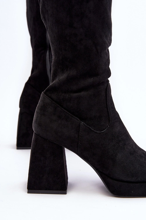 Kozaki Damskie Ocieplane Na Masywnym Obcasie Czarne Layala