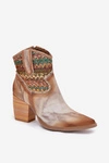 Skórzane Botki Kowbojki Na Słupku Z Ozdobną Plecionką Maciejka 06810-29 Multikolor