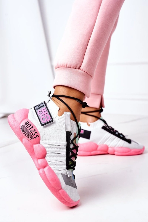 Damskie Sportowe Buty Sneakersy Biało-Różowe Bubble Tea