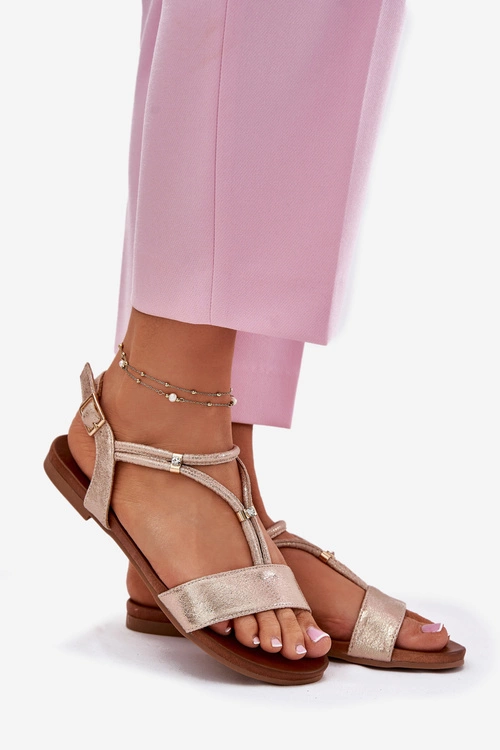 Damskie Płaskie Sandały Z Paskami S.Barski KV51-120 Różowe Złoto