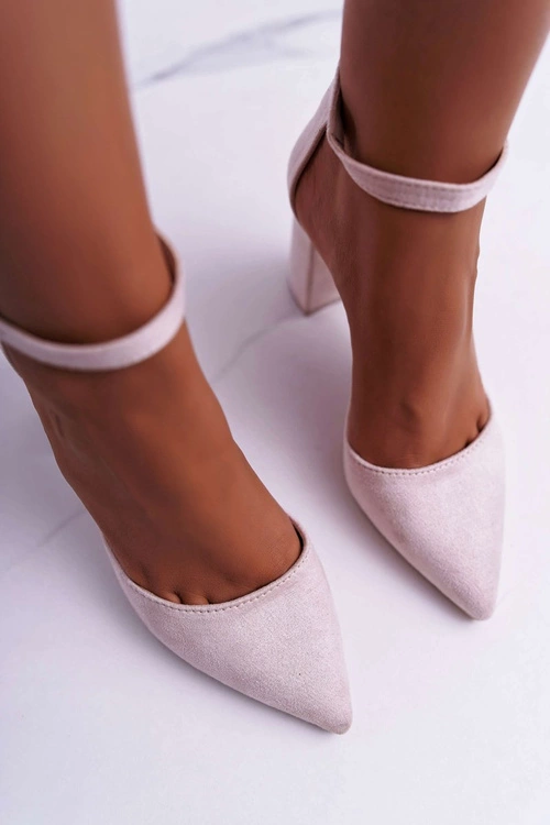 Czółenka Damskie Na Słupku Zamszowe Beżowe Harye