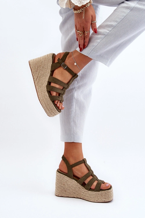 Sandały Na Koturnie Z Plecionką Zielone Gnosis