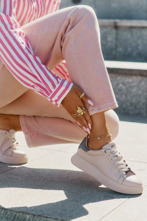 Sneakersy Damskie Z Eko Skóry Big Star RR274259 Beżowe