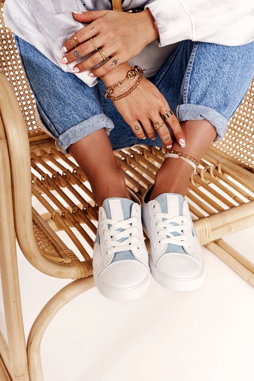 Damskie Skórzane Trampki Z Gwiazdą BIG STAR DD274692 Biało-Niebieskie