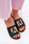 Klapki Damskie Na Płaskim Obcasie Z Ozdobą Czarne Clelione