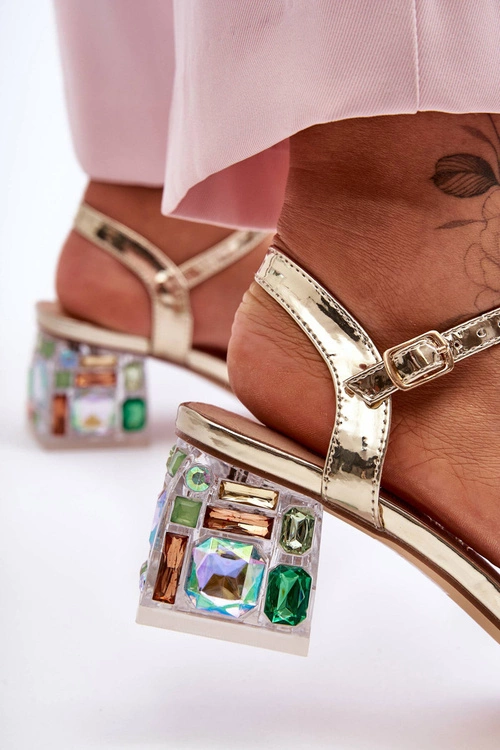 Damskie Sandały Na Obcasie Z Kryształkami Złote S.Barski MR1037-01