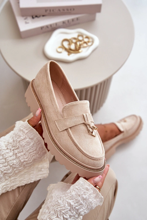 Damskie Mokasyny Eko Zamszowe Ze Zdobieniem Jasnobeżowe Verindalle