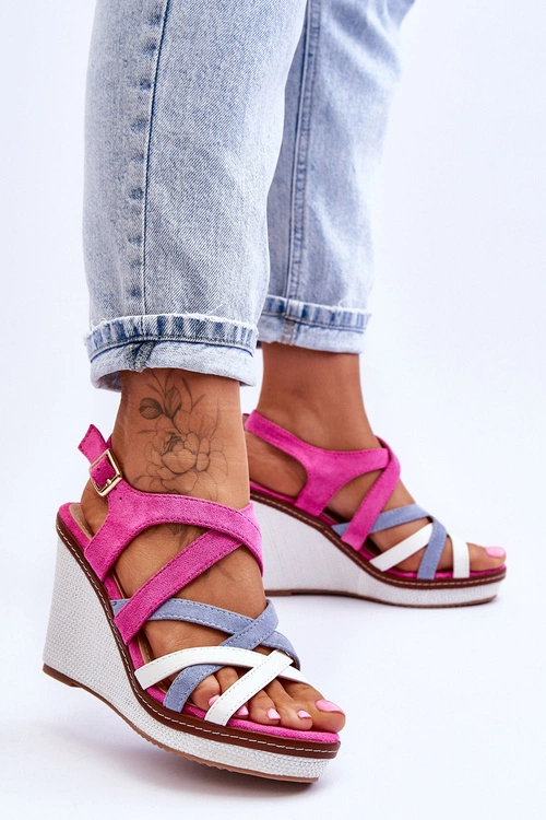 Sandały Na Koturnie Z Paseczkami Fuksja Ellen