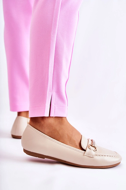 Damskie Skórzane Mokasyny Beżowe Godley