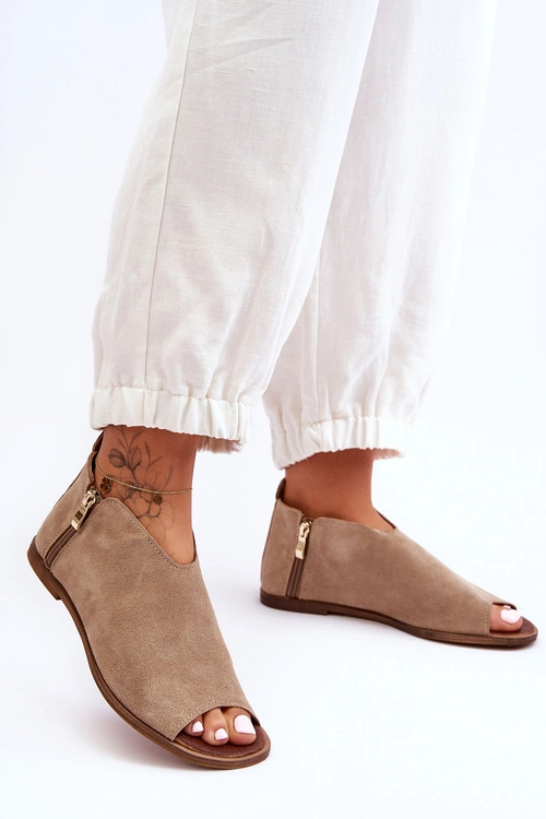 Niskie Zamszowe Botki Sandały Nicole 2799/023 Beżowe