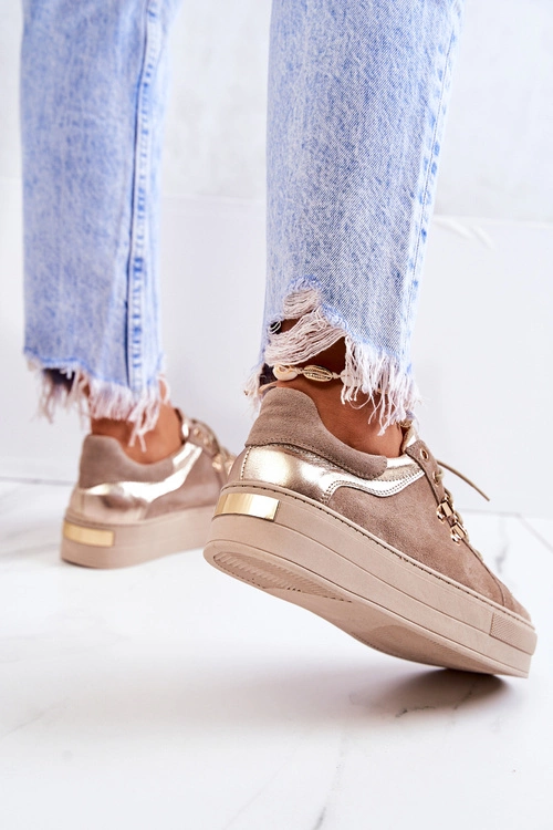 Zamszowe Buty Sportowe Na Platformie Beżowe Mary Ann