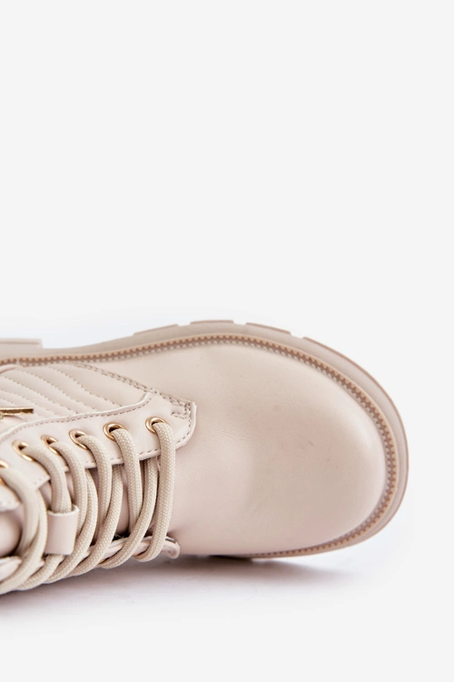 Ocieplane Botki Dziecięce Na Zamek Z Eko Skóry Beżowe Liotira