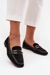 Mokasyny Loafersy Damskie Z Ozdobnym Elementem Czarne Evelora