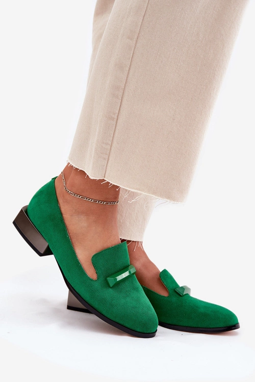 Zamszowe Półbuty Mokasyny Damskie Z Ozdobą D&A LZ51-505 Zielone