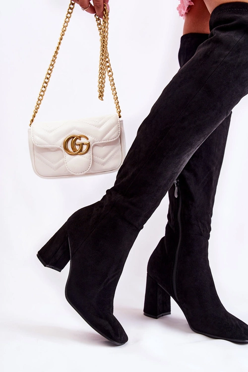 Zamszowe Klasyczne Kozaki Na Obcasie Czarne Kastia