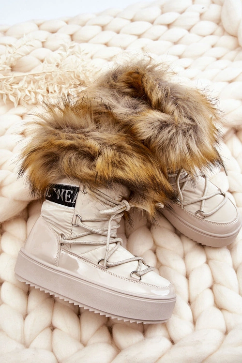 Dziecięce Śniegowce Ocieplane Sznurowane Beżowe Colioris