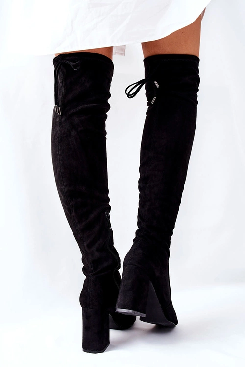 Kozaki Na Słupku Zamszowe Czarne Agaloa