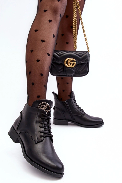 Skórzane Półbuty Damskie Z Ozdobą Czarne Attiame